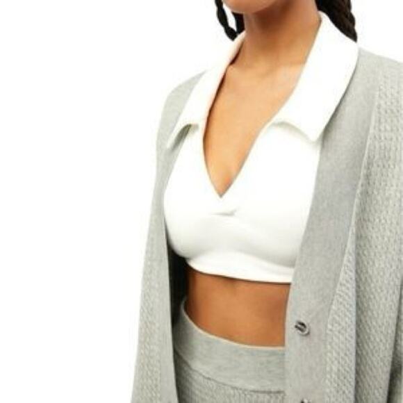 WeWoreWhat Varsity Tennis Sweater V-neck Cable Cardigan Sz M L NWT Heather Gray - Picture 2 of 9